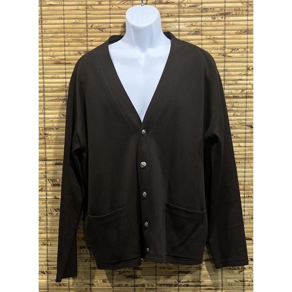 Mort Wallin Mens Vtg Brown 100% Pure Wool‎ Cardigan Sweater XL Collegiate Preppy